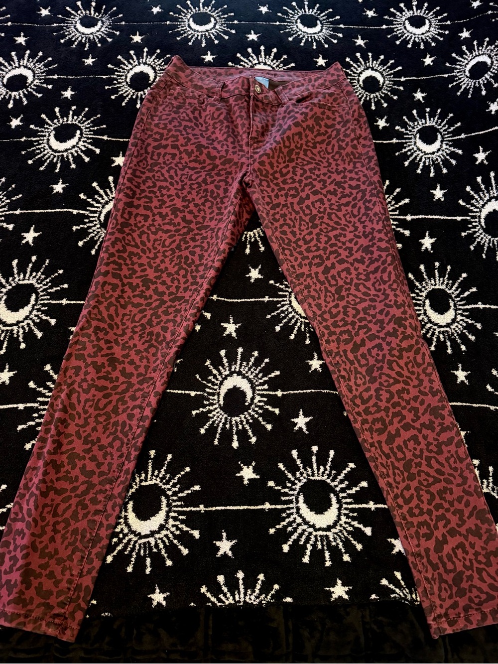 Arizona Jean Company Burgundy and Black Leopard Print Skinny Jeans